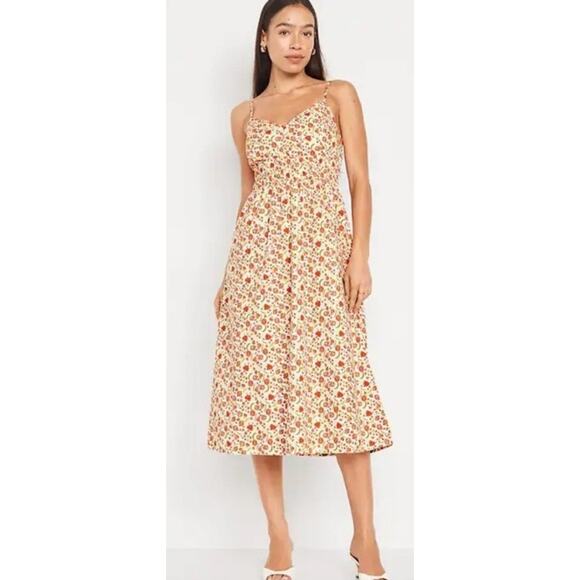 Old Navy Dresses & Skirts - Old Navy Waist-Defined Cami Midi Dress in a cream and red floral print NWT